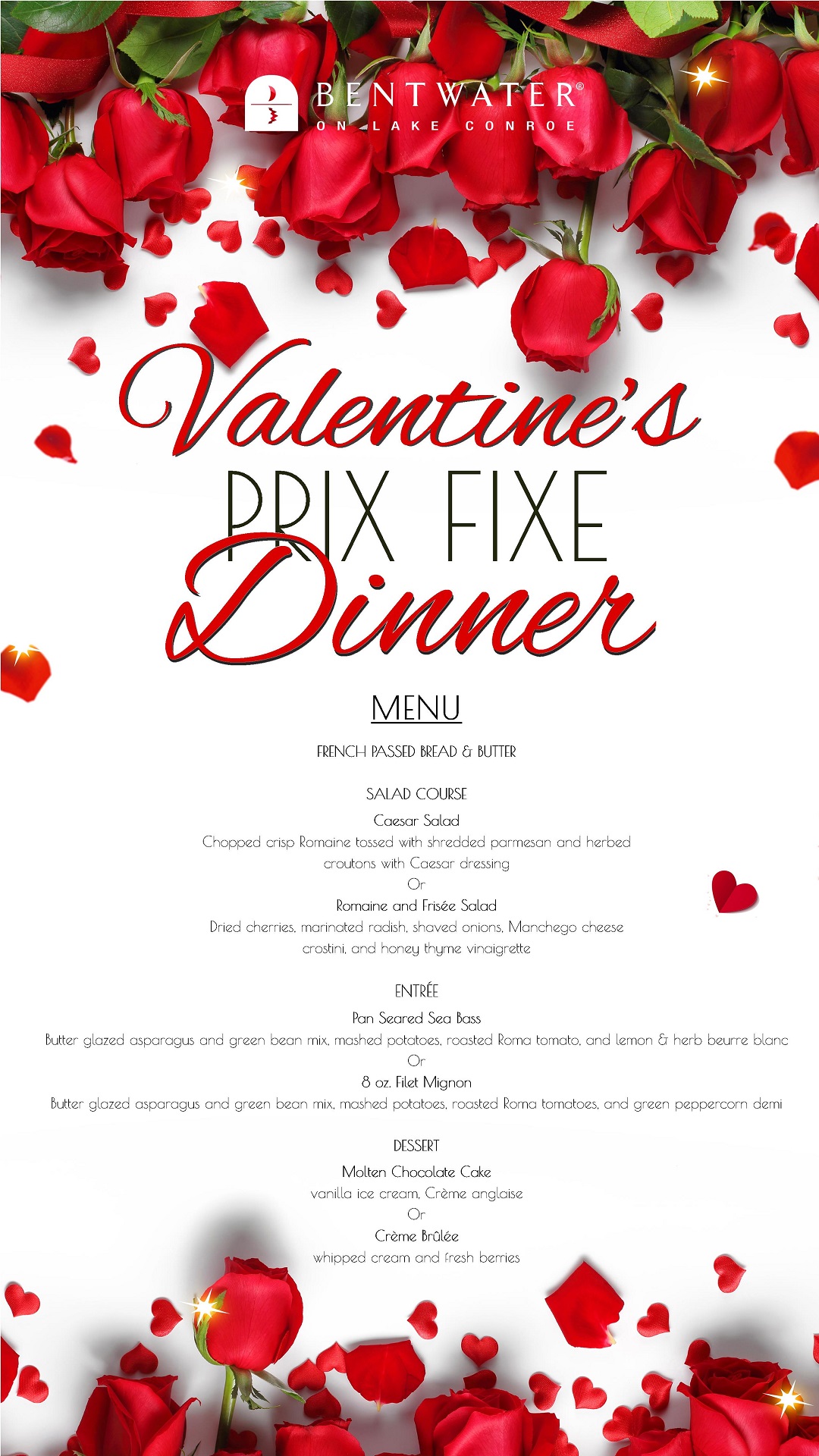 Bentwater Yacht & Country Club Calendar Event Valentine's Prix Fixe